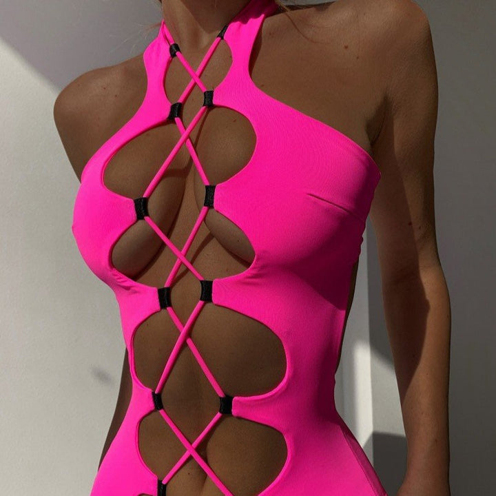 Tie Open-Back One-Piece Swimsuit Decorative Straps