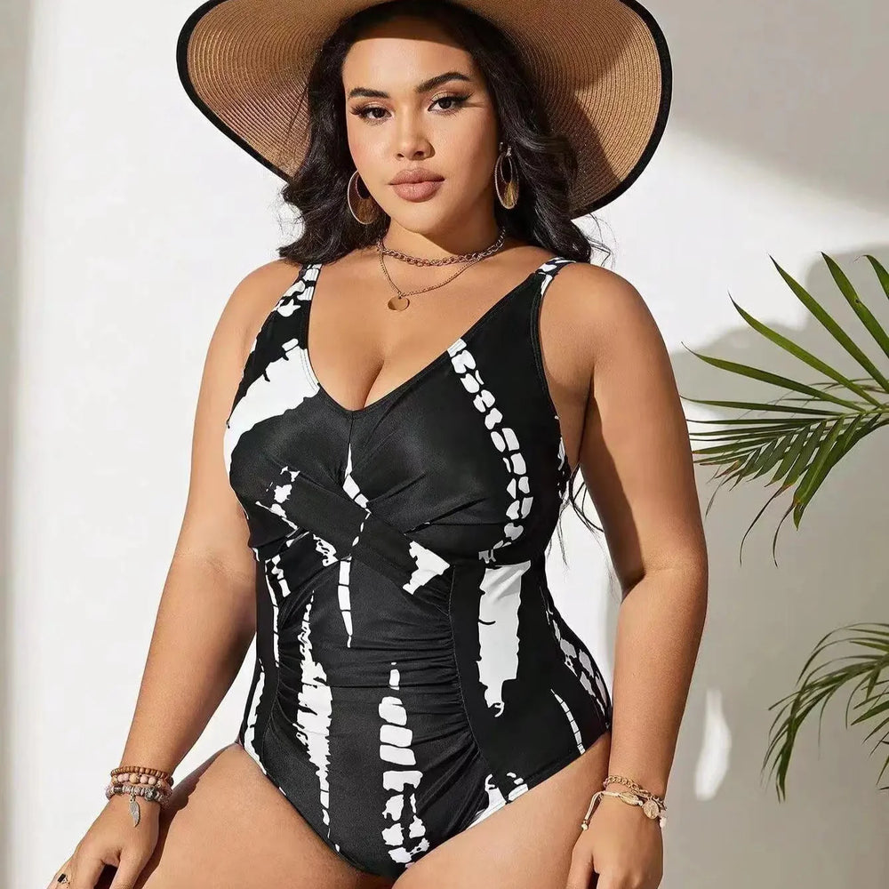 Push-Up Black and White One-Piece Swimsuit
