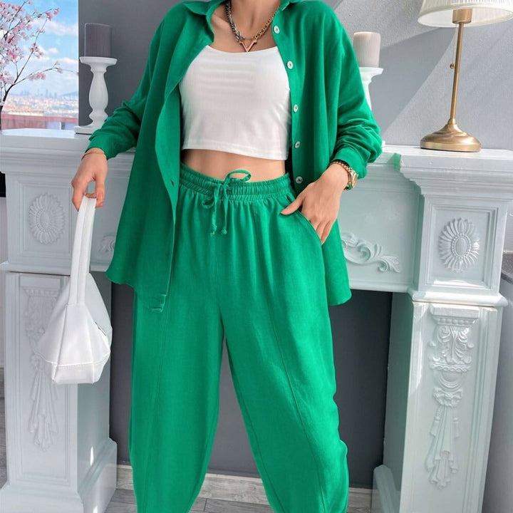 Shirt and Long Pants Smooth Fabric Homewear Set