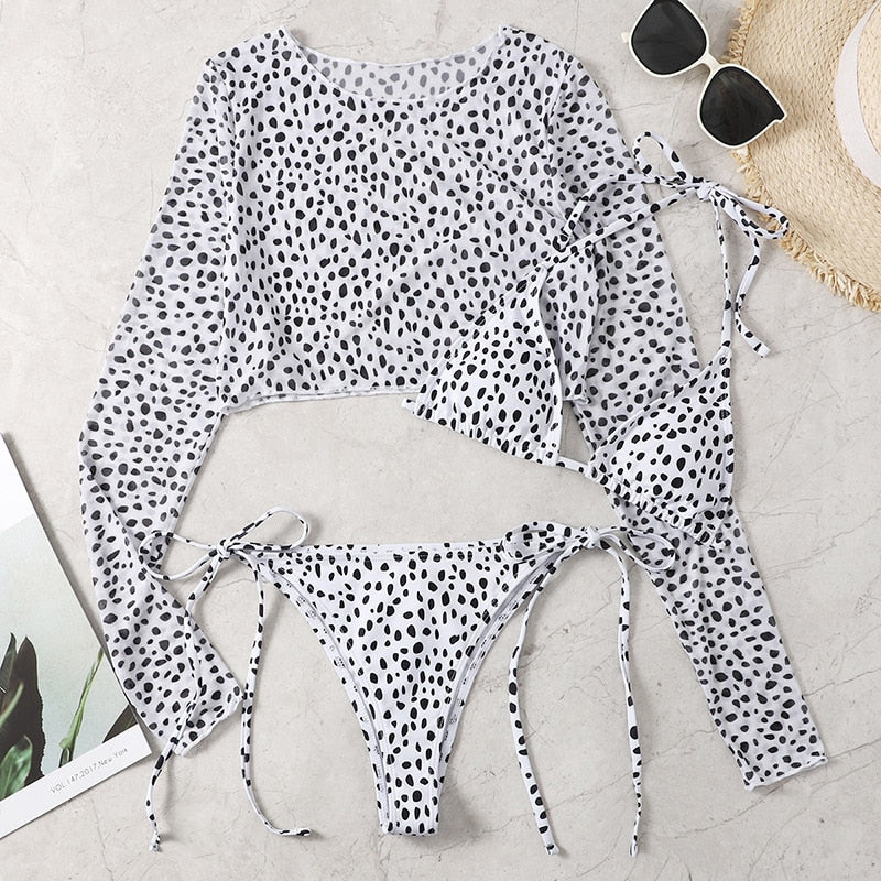 Mesh-Top Two-Piece Bikini Set Adjustable