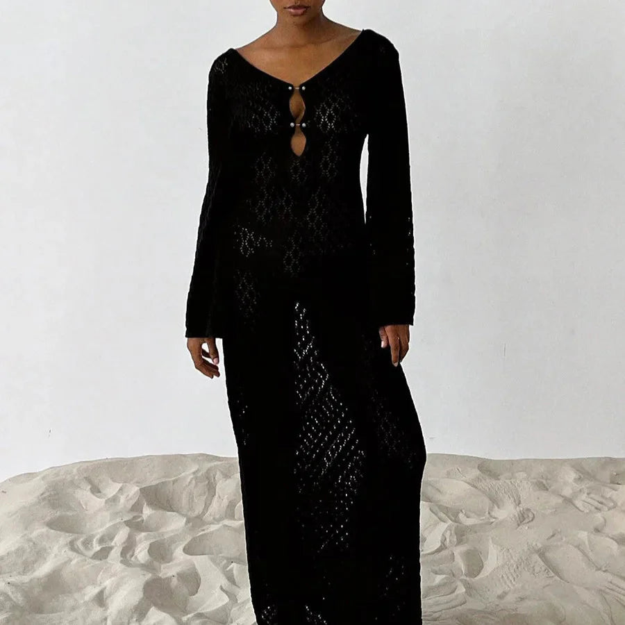 V-Neck Maxi Knit Holiday Beach Dress