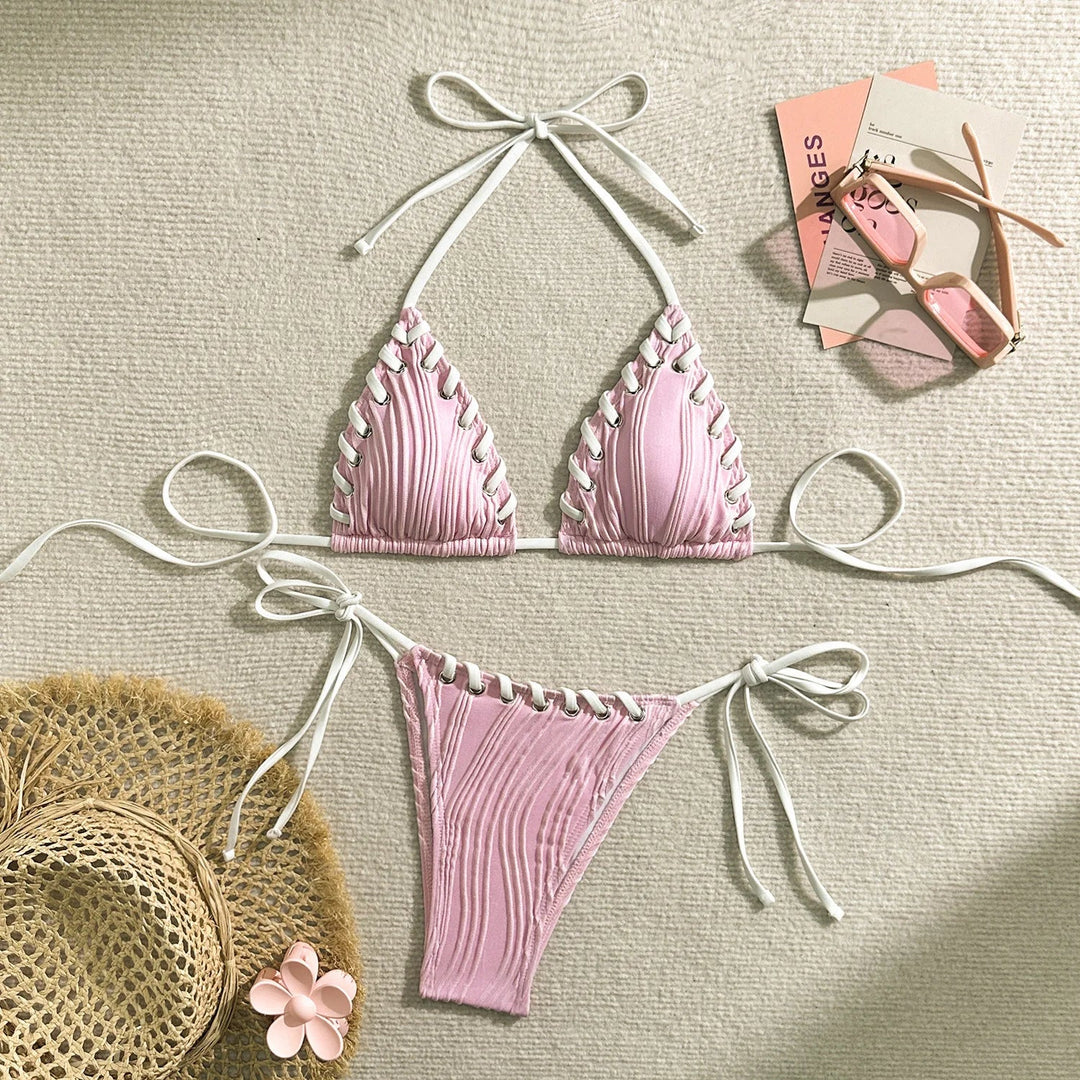 Boho Tie Lace-Up Two-Piece Swimsuit