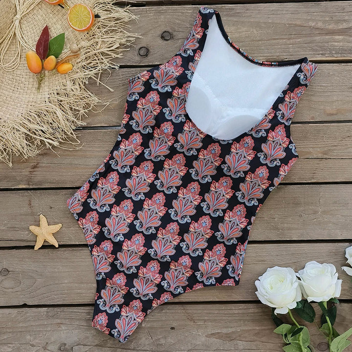 Oriental Print Stretch One-Piece Swimsuit