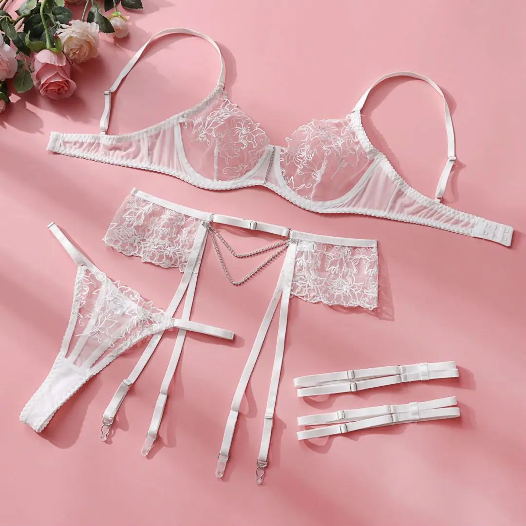 Crystal Chain Embroidered Adjustable Lingerie Set