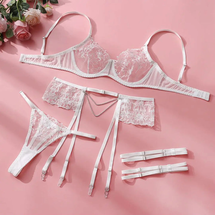 Crystal Chain Embroidered Adjustable Lingerie Set
