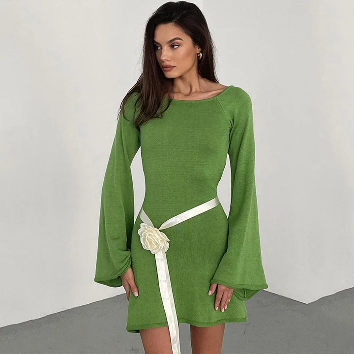 Feminine Open-Back Knit Beach Cover-Up Dress