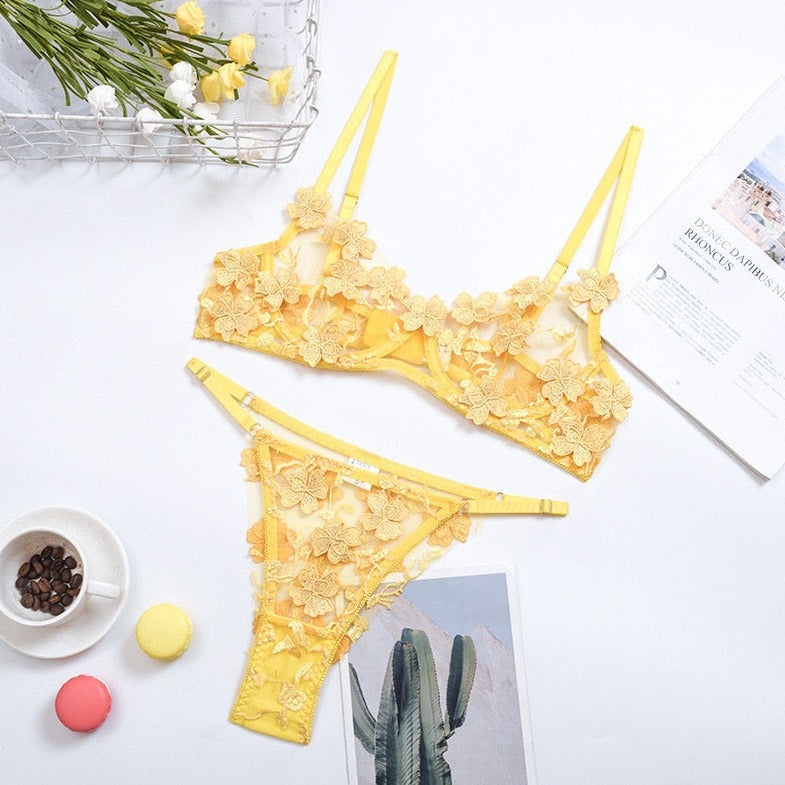 Floral Embroidered Lingerie Set Adjustable