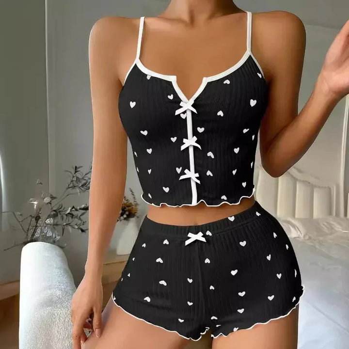 Heart Print Soft Cotton Camisole and Shorts Set