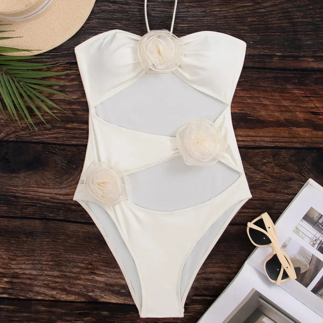 High-Cut Tie-Neck Vintage-Style One-Piece Swimsuit