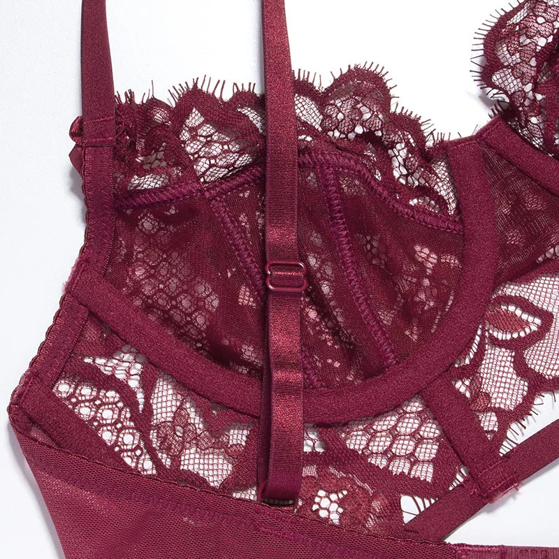 3-Piece Lace Bustier and Brief Lingerie Set