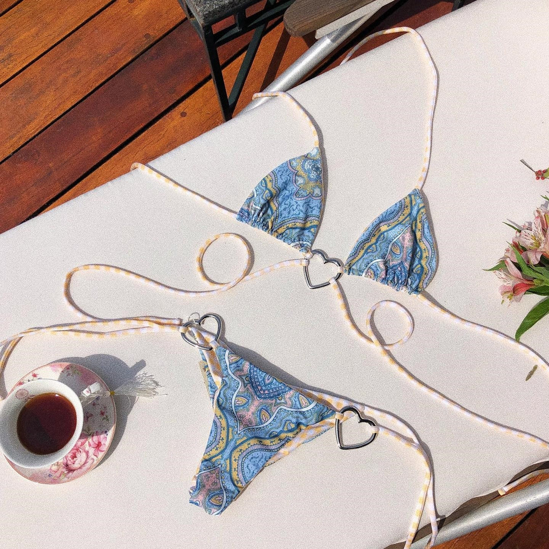 Heart-Detail Two-Piece Bikini Set Waist-Flattering