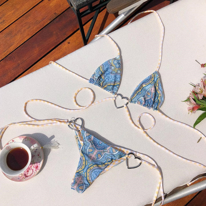 Heart-Detail Two-Piece Bikini Set Waist-Flattering