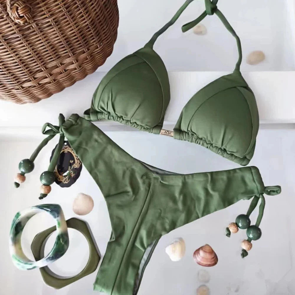 Ruched Tie-Strap Two-Piece Bikini