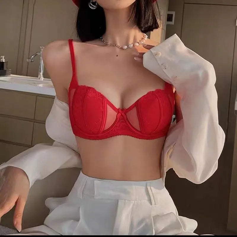 Padded Lace Mesh-Insert Adjustable Bra