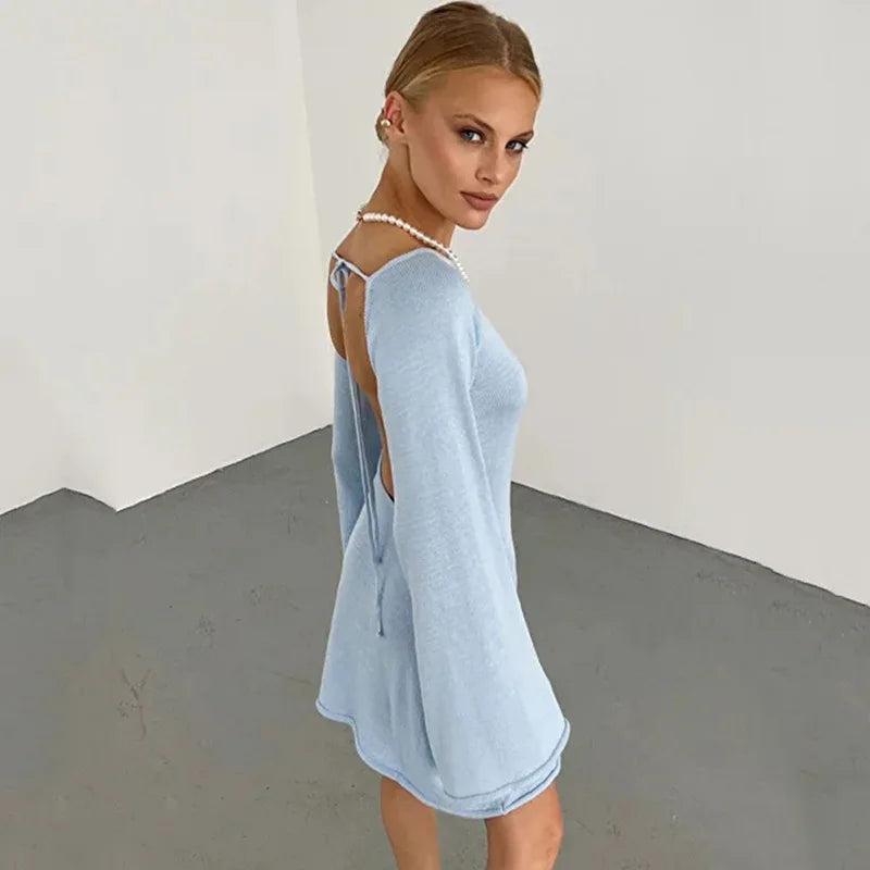 Feminine Open-Back Knit Beach Cover-Up Dress