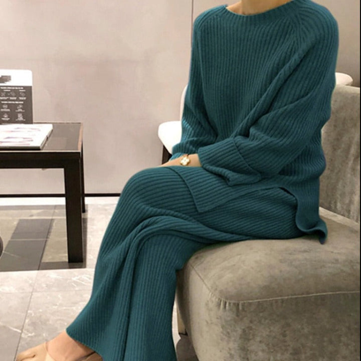 Ribbed Warm Sweater Straight-Leg Pants Relaxed Set