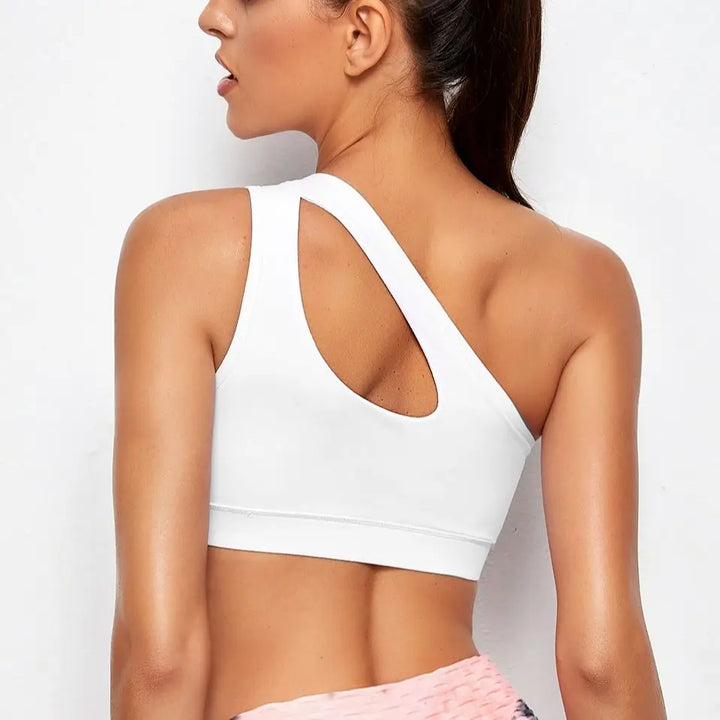 One-Shoulder Nylon Spandex Wide-Band Sports Bra