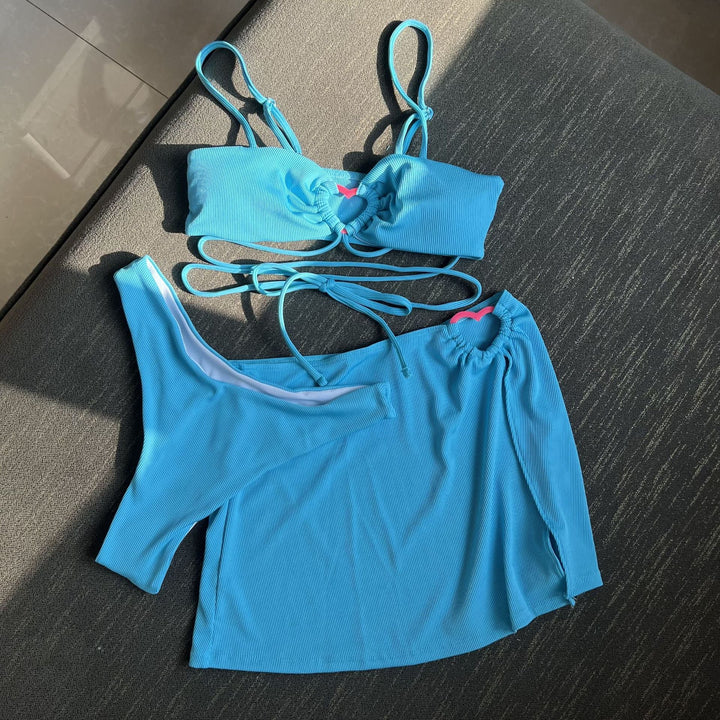High-Waist Bikini Set with Tie Skirt