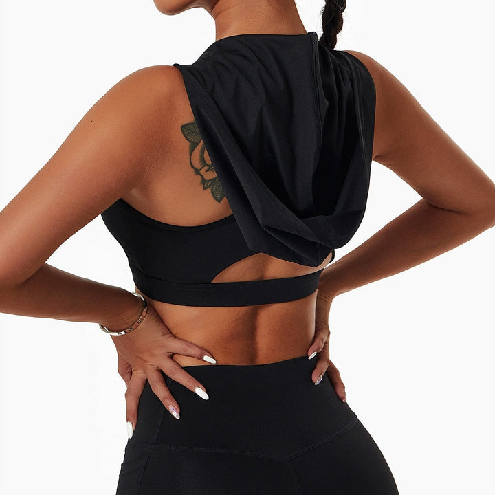 Hooded Sports Crop Top Open Back
