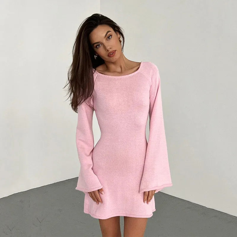 Feminine Open-Back Knit Beach Cover-Up Dress