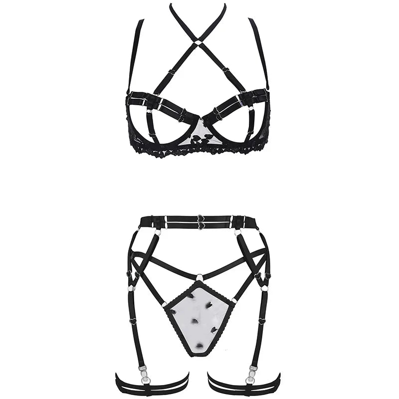 4-Piece Floral Embroidered Adjustable Lingerie Set