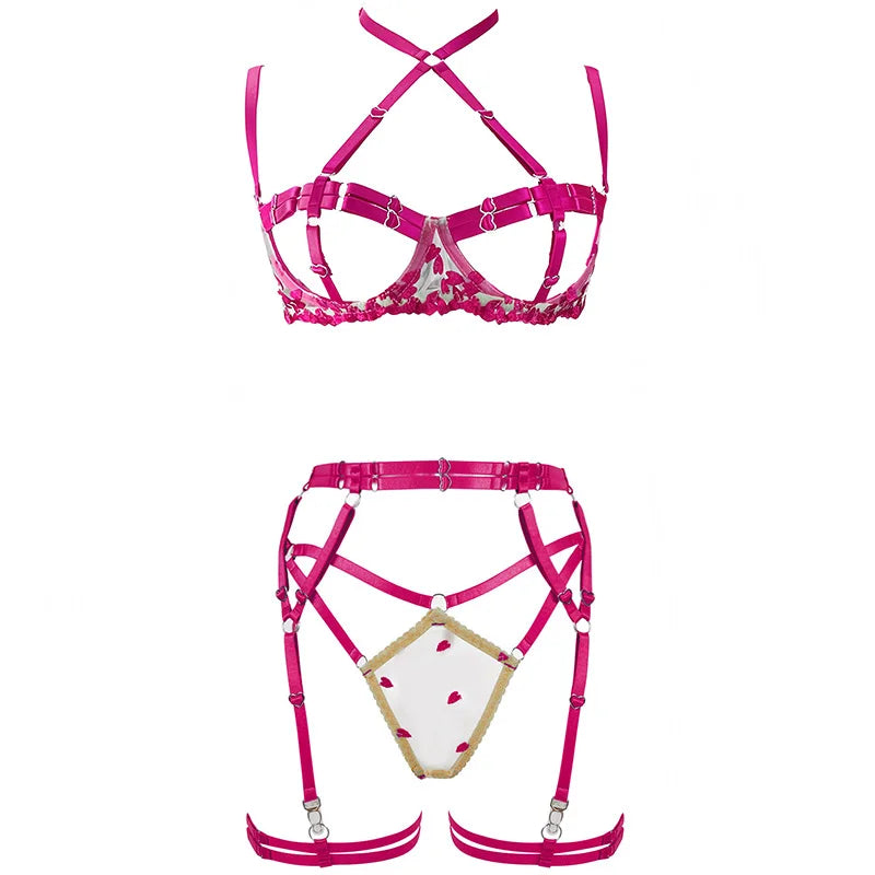 4-Piece Floral Embroidered Adjustable Lingerie Set