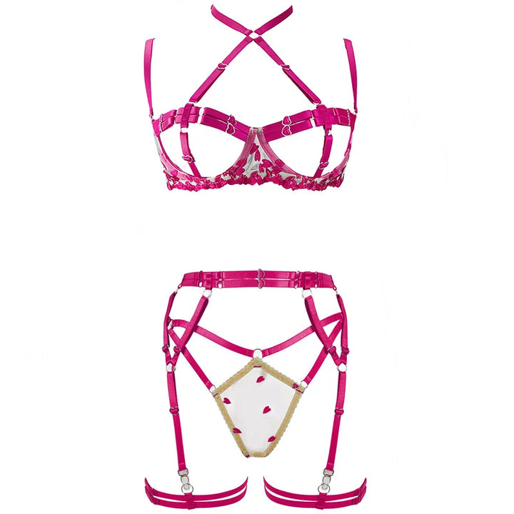 4-Piece Floral Embroidered Adjustable Lingerie Set