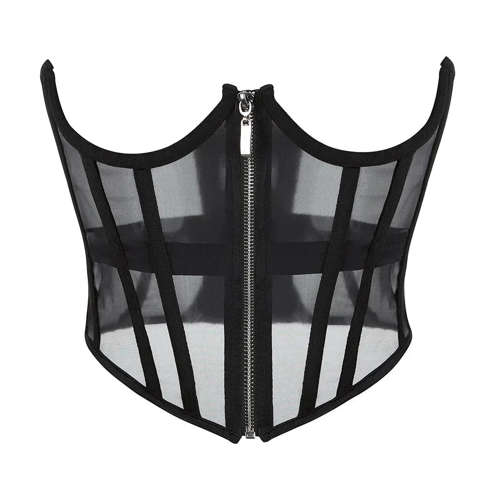 Underbust Zip-Up Back-Lace Mesh Corset