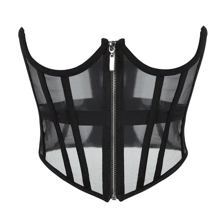 Underbust Zip-Up Back-Lace Mesh Corset
