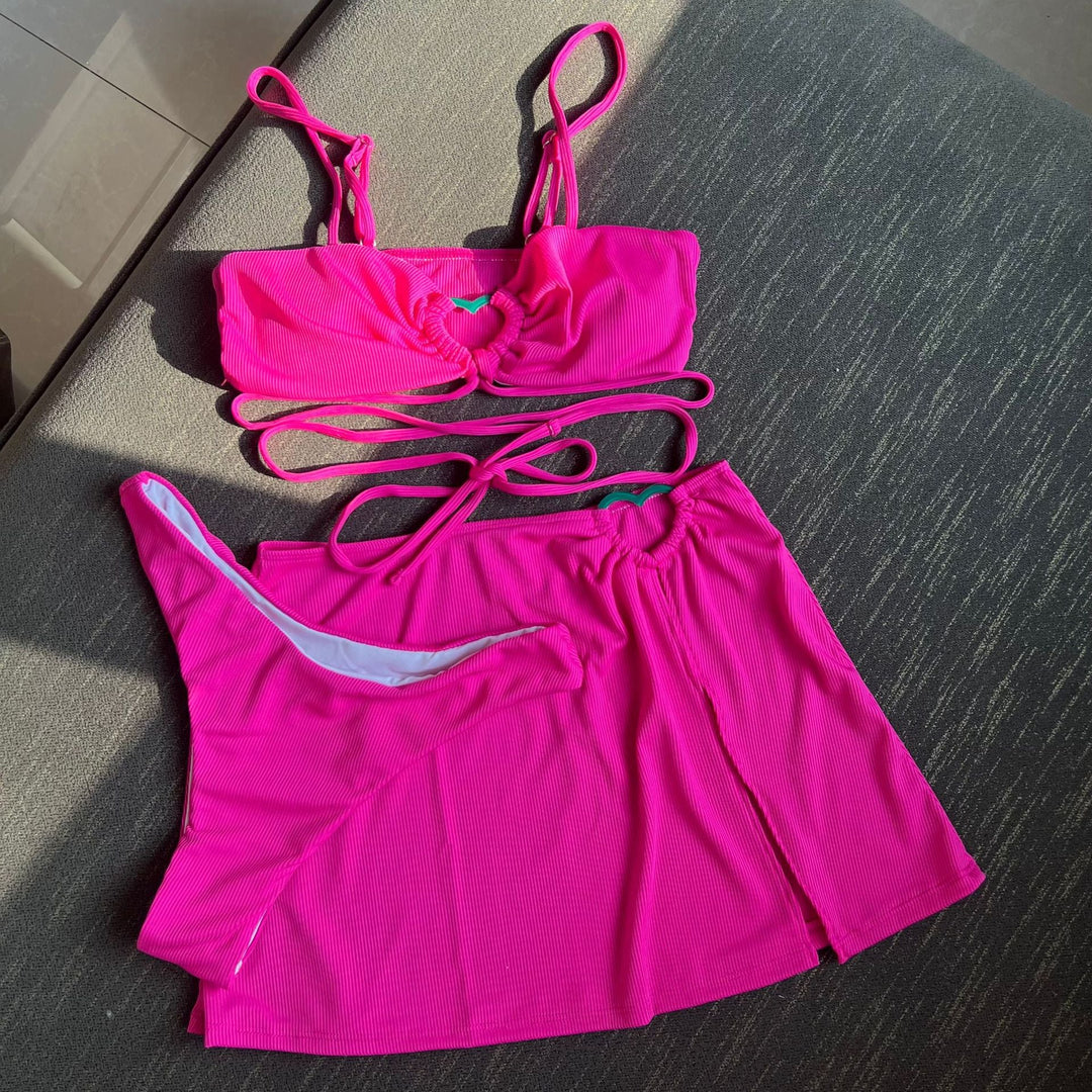 High-Waist Bikini Set with Tie Skirt
