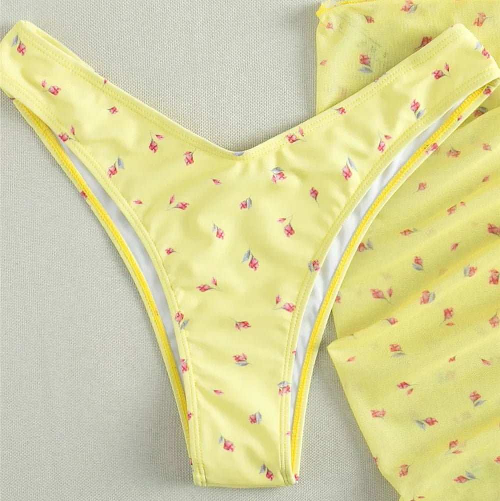 3-Piece Floral Classic Cut Bikini Set