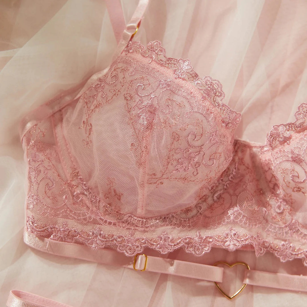 Floral Embroidered Underwire Bra and Panties Set