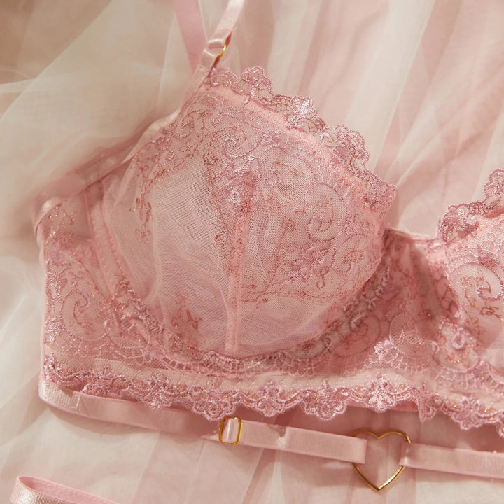 Floral Embroidered Underwire Bra and Panties Set