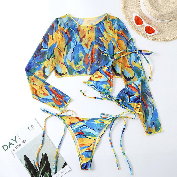 Mesh-Top Two-Piece Bikini Set Adjustable