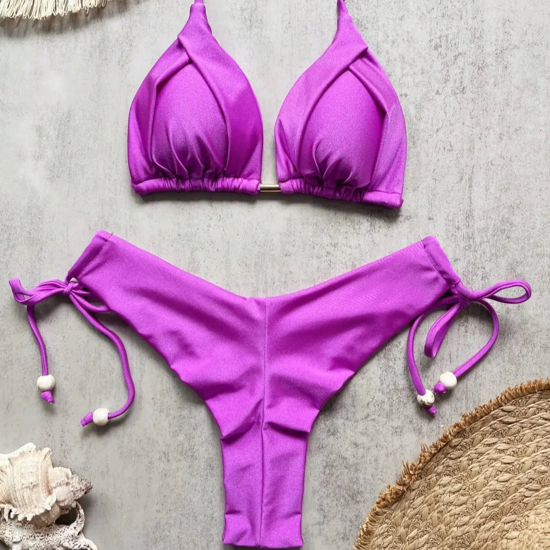 Ruched Tie-Strap Two-Piece Bikini