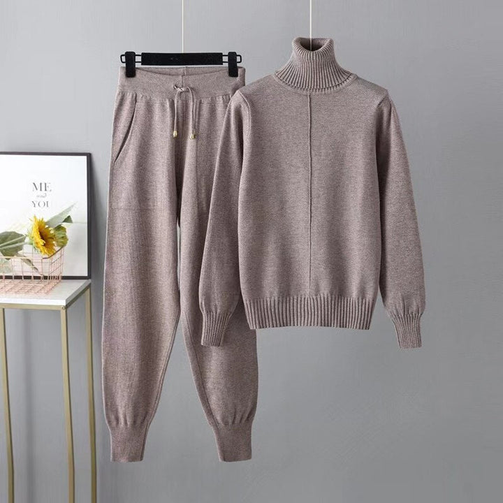 Ribbed Turtleneck Knit Sweater and Pants Lounge Set