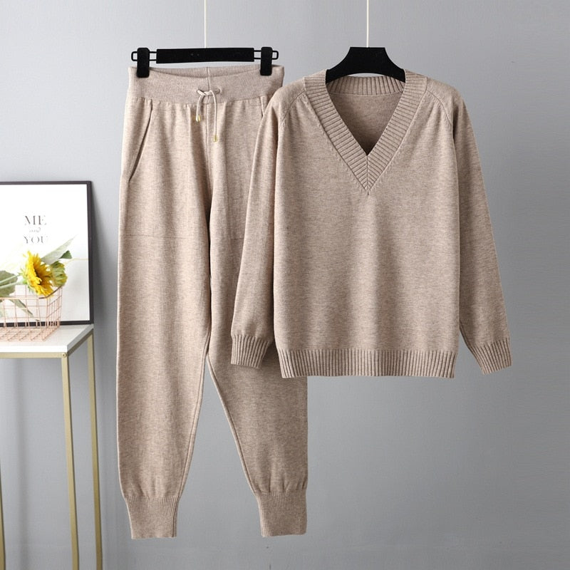 V-Neck Cardigan and Long Pants Soft Homewear Set