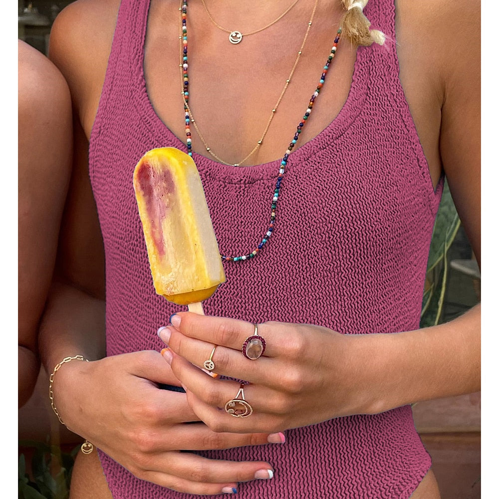 Ribbed One-Piece Swimsuit with Deep Back Cut