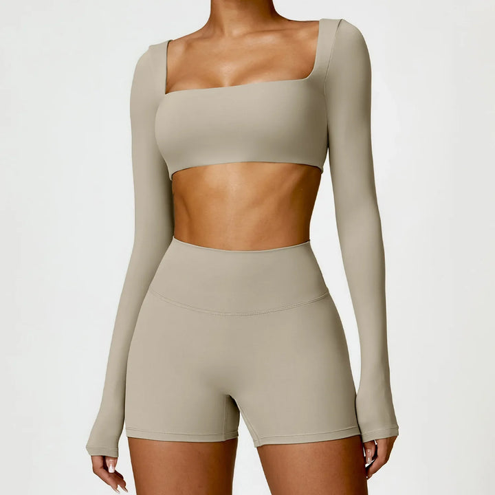 Push-Up Long-Sleeve Top and High-Waist Shorts Set