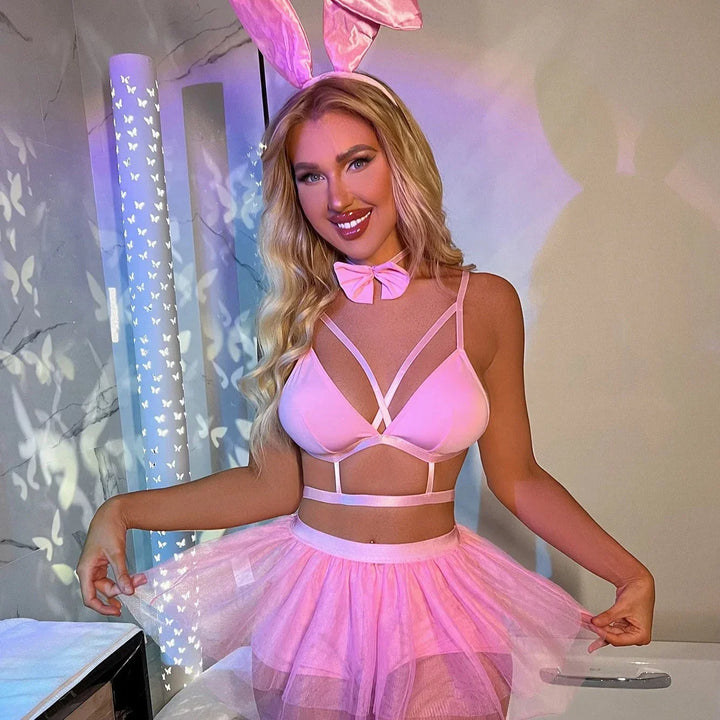 5-Piece Tulle Bunny Ears High-Waist Lingerie Set