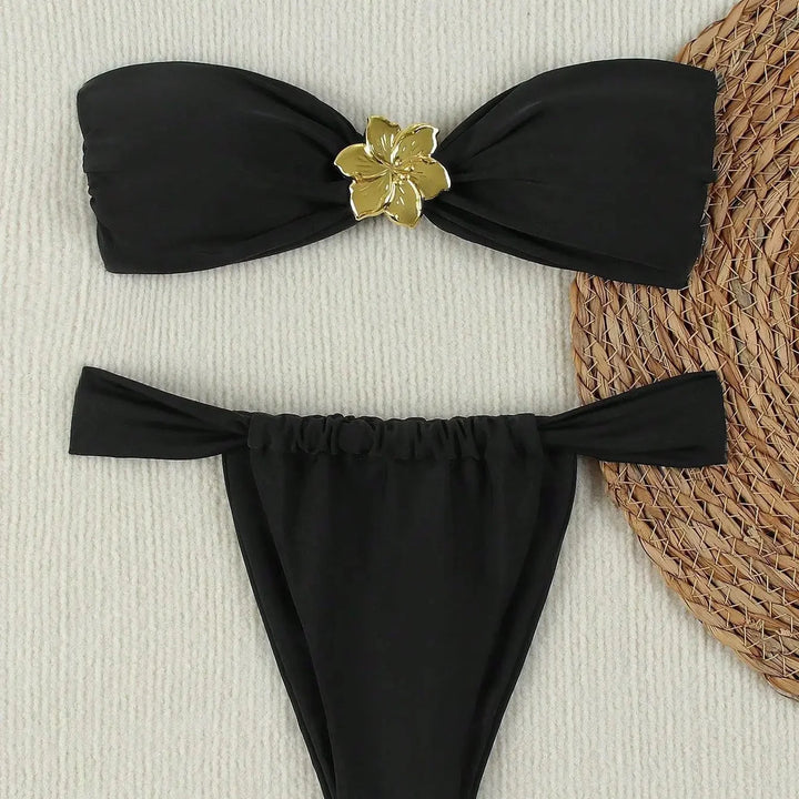 Strapless Bandeau Romantic Flower Bikini Set
