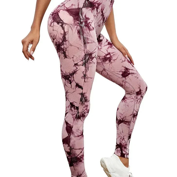 Tie-Dye Wide-Band Spandex Sports Leggings