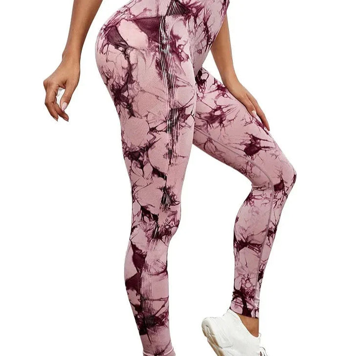 Tie-Dye Wide-Band Spandex Sports Leggings