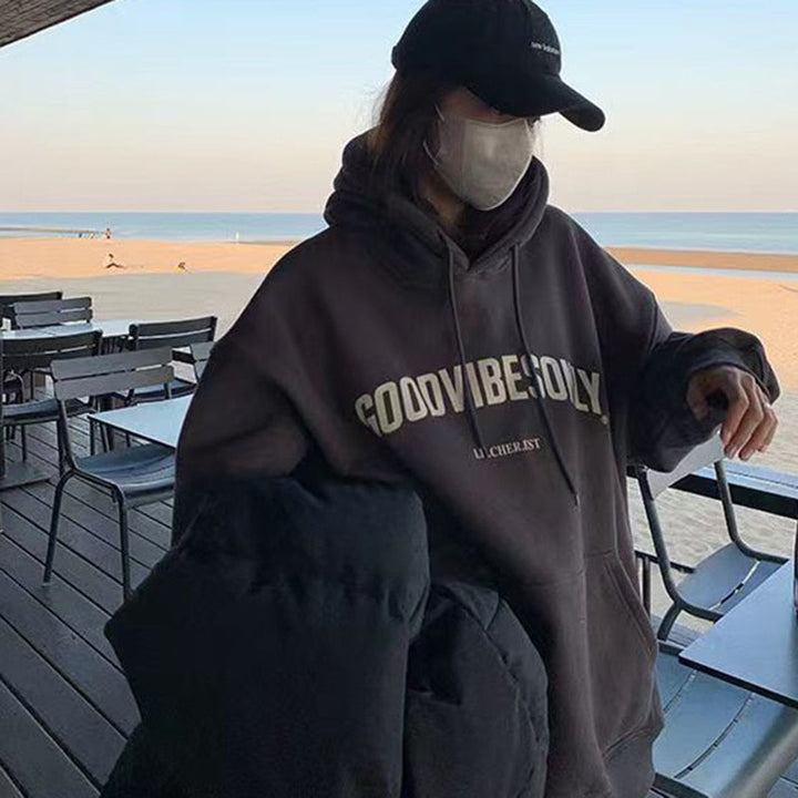 Oversized Slogan Hoodie with Hood Comfortable