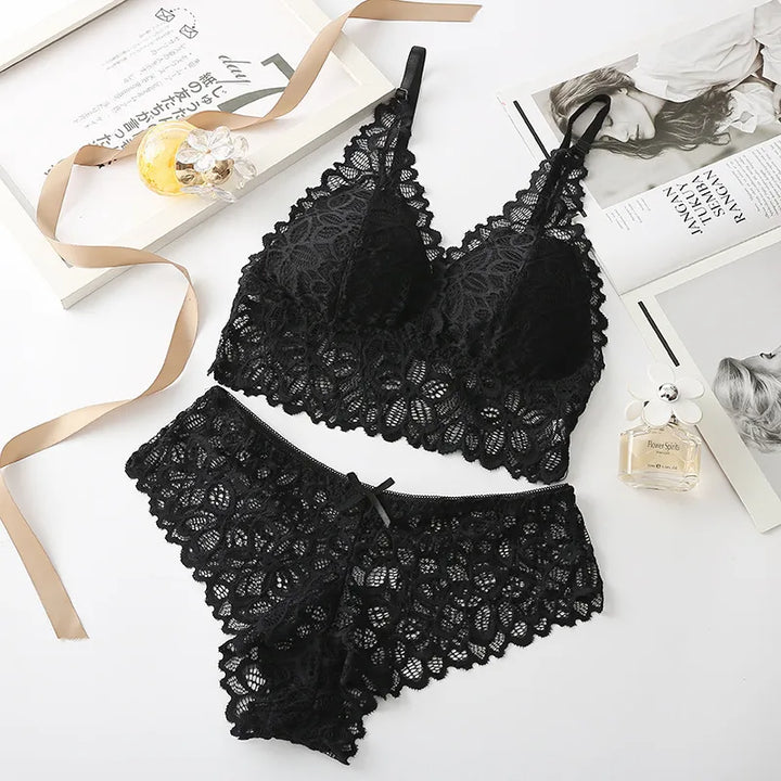 Floral Embroidered Hipster Bra and Panties Set