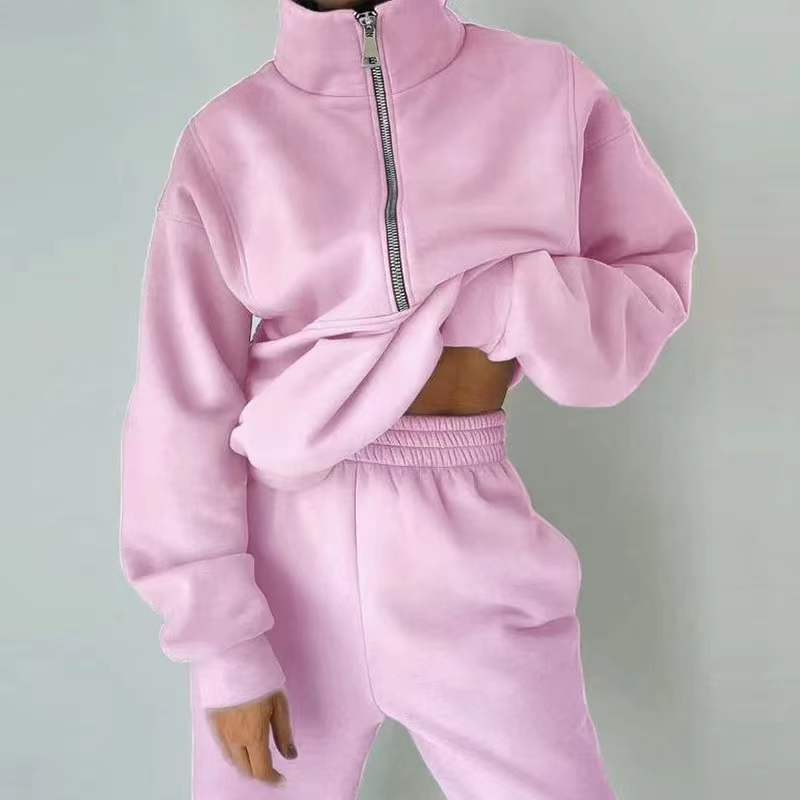 Zip-Front Hoodie and Long Pants Warm Lounge Set