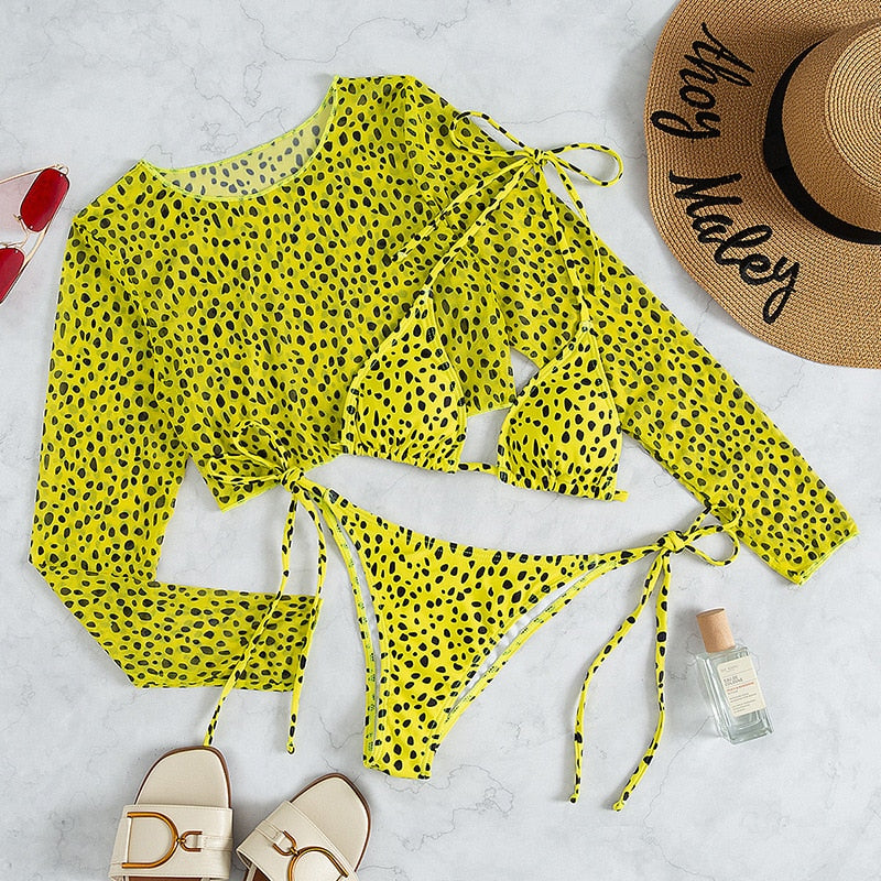 Mesh-Top Two-Piece Bikini Set Adjustable