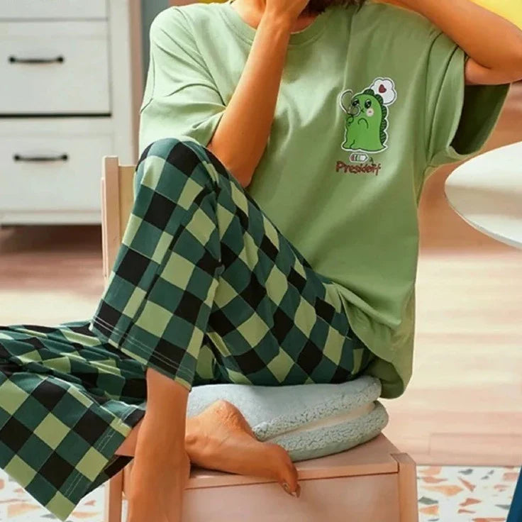 Loose Dinosaur Print T-Shirt and Trousers Pyjama Set