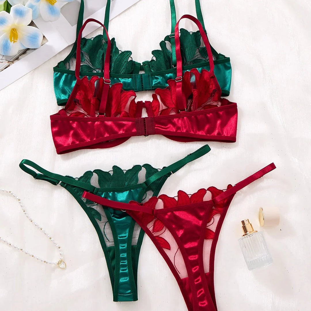 Floral Embroidered Underwire Lingerie Set