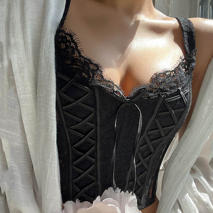 Lace Corset-Style Wireless Bra Mesh Side Panels